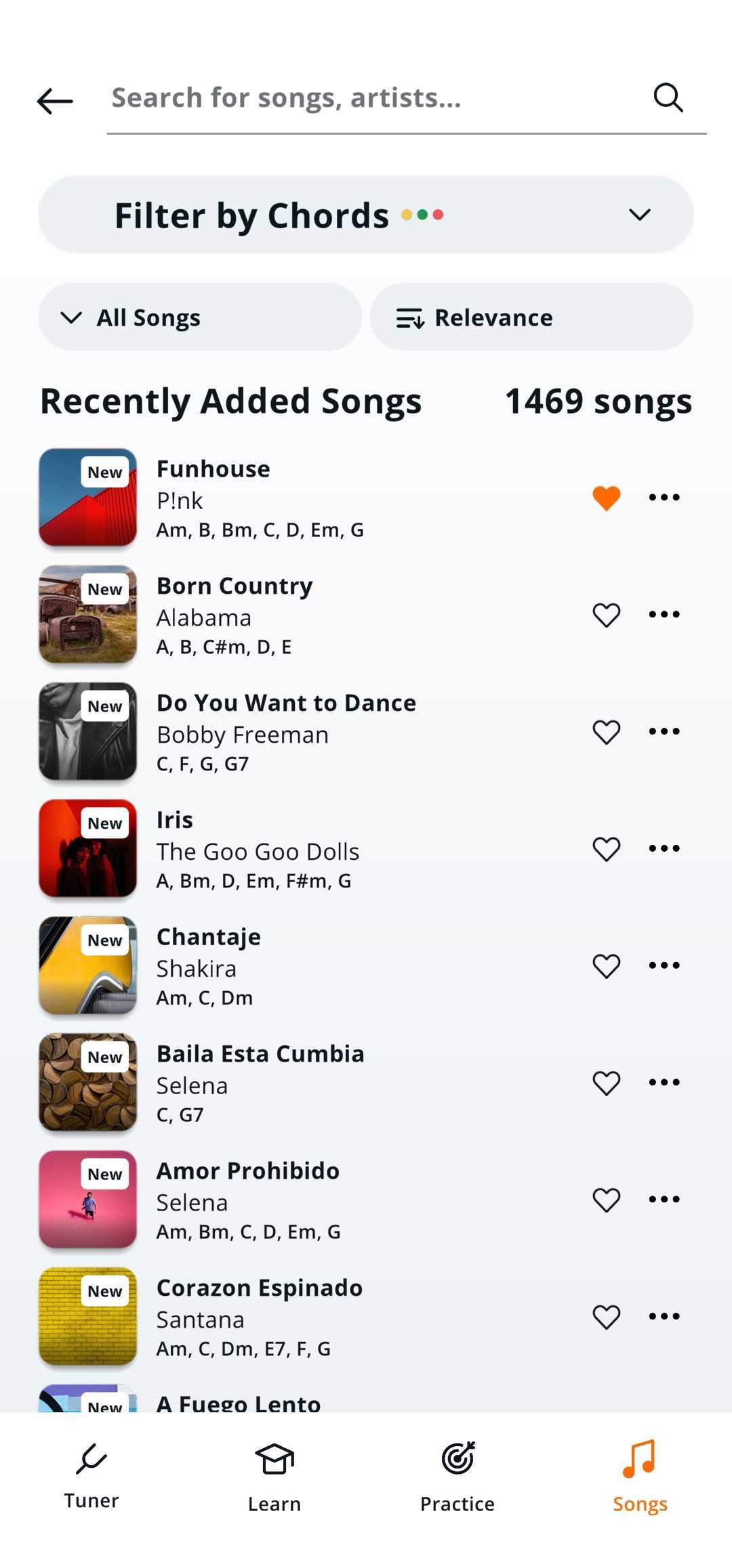 Can I search or filter songs with chords? Musopia